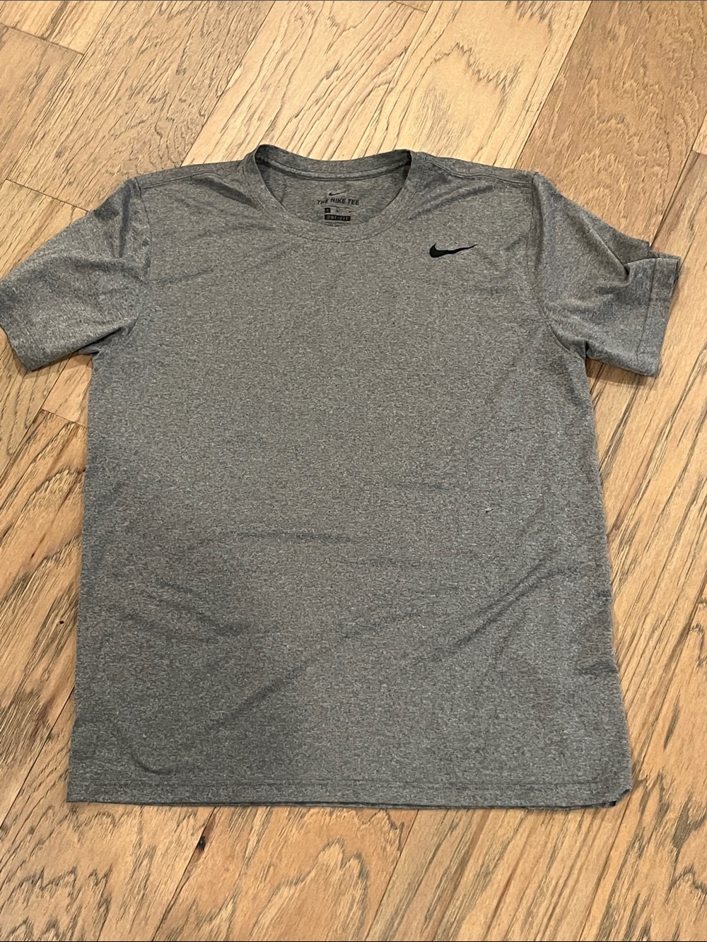 Nike Men's Heather Gray Short Sleeve Dri-FIT Tee with Black Swoosh